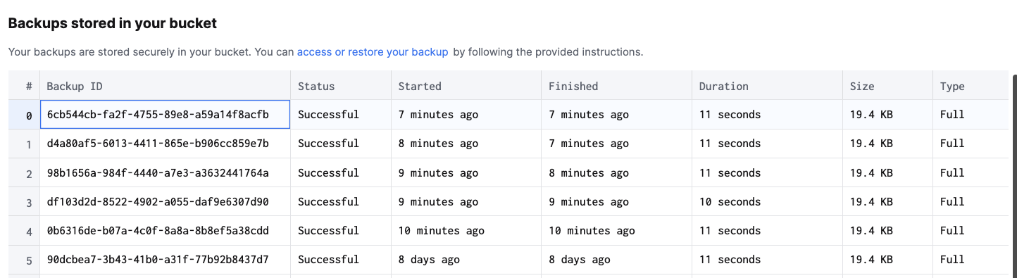 View backups stored in your bucket