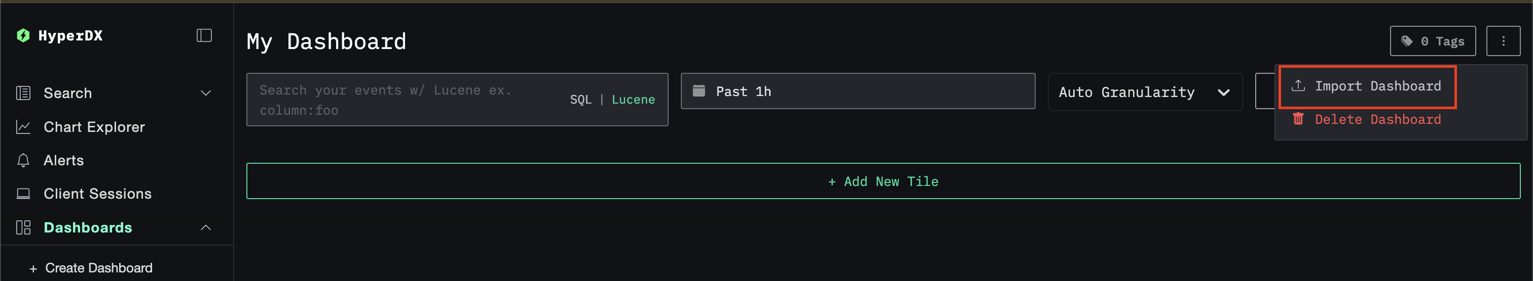 Кнопка импорта дашборда