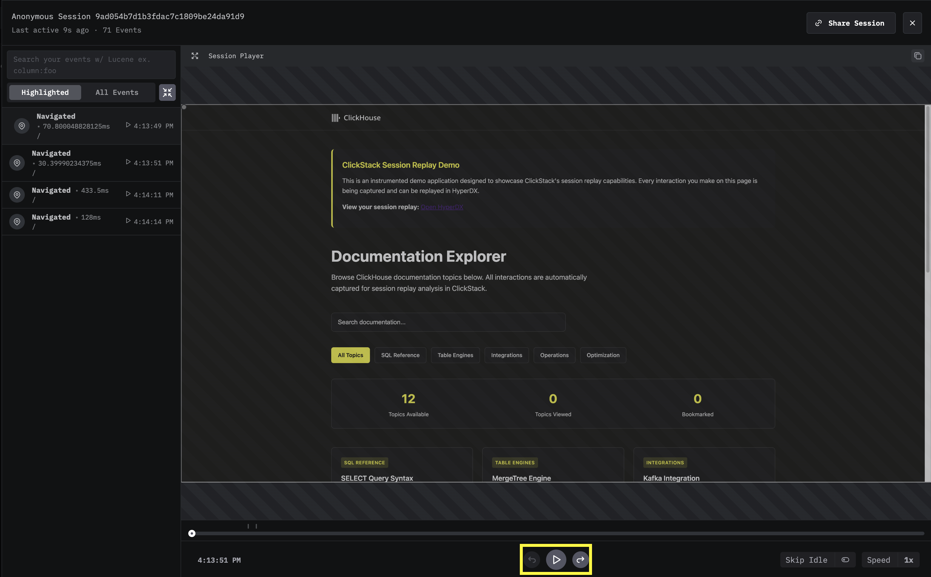 Session replay playback